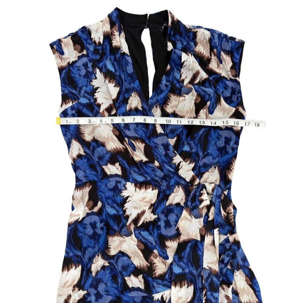 White House Black Market Womens Size 4 Draped Midi Wrap Dress Blue & Beige - Picture 8 of 8